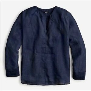 NWOT J.Crew Women XS Navy Ramie V-Neck Relaxed Fit Blouse Tunic Beach Minimalist